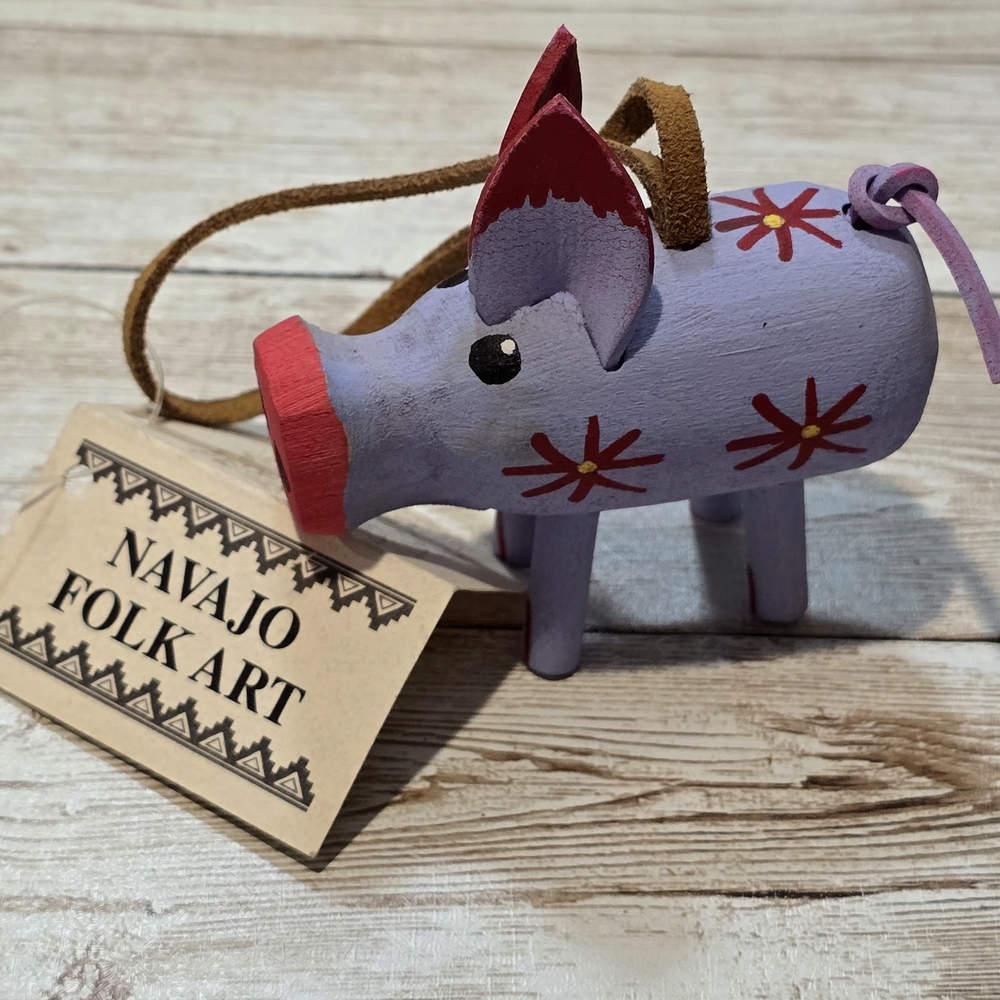 Vintage Navajo Folk Art Purple Pig Ornament